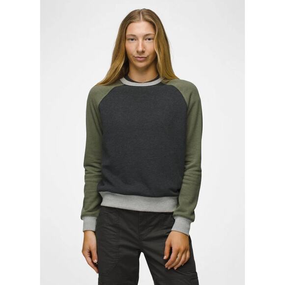 Prana Women’s Cozy Up Colorblock Crewneck Sweatshirt Large Olive Green Charcoal - Picture 1 of 10